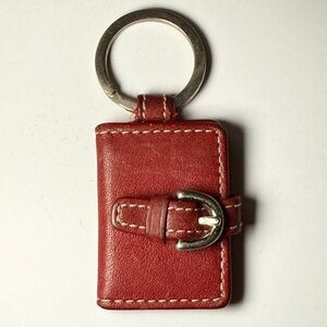 COACH Red Leather & Buckle 2 Photo Keychain Fob Bag Charm Purse Key Ring Vintage